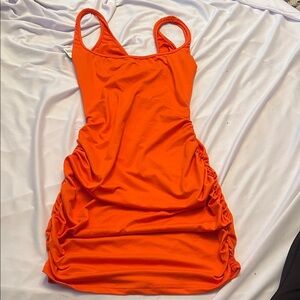 Vibrant Orange Ruched Dress